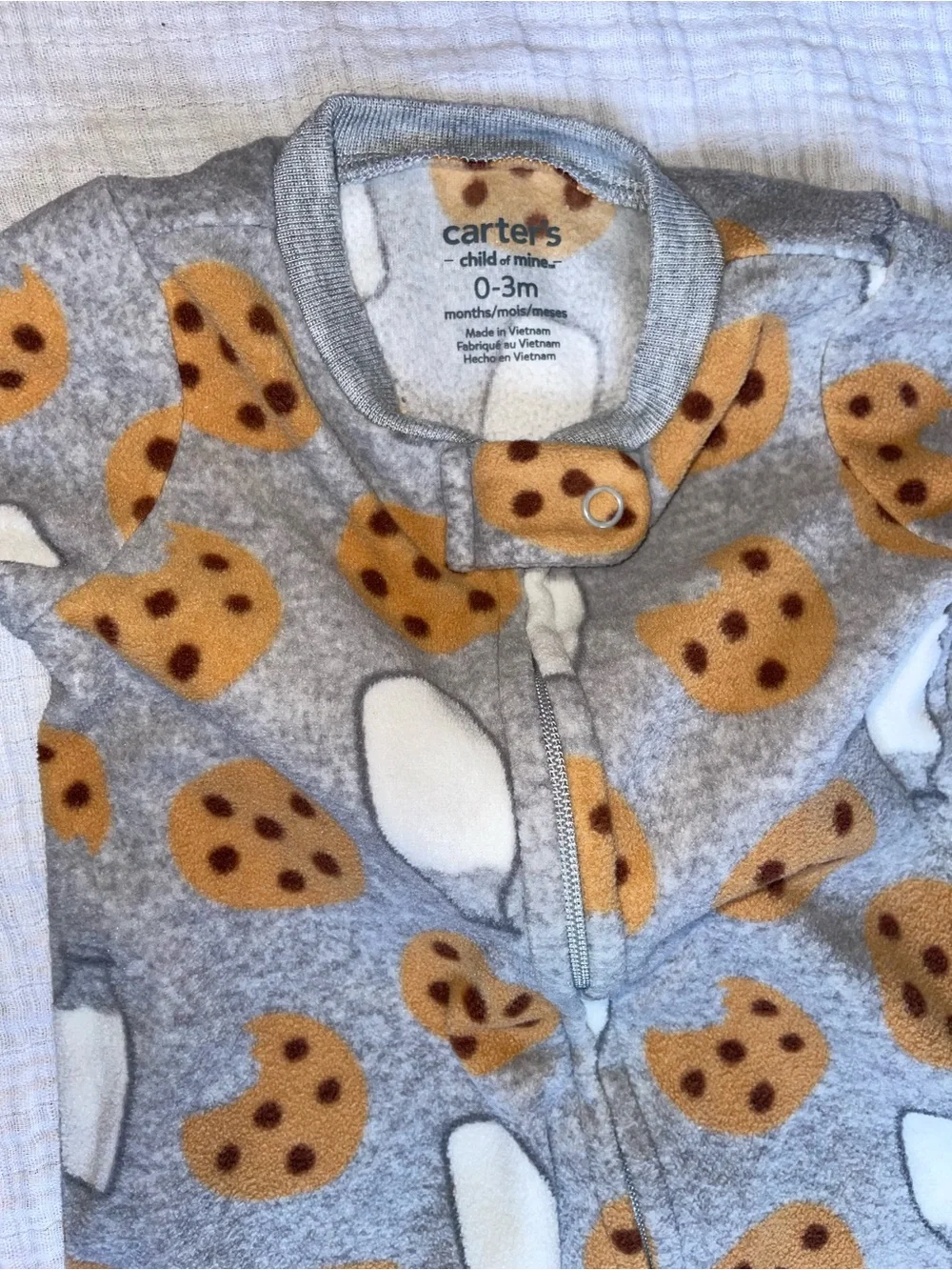 Carter's Gray Footed One-Piece with Cookie & Milk Print